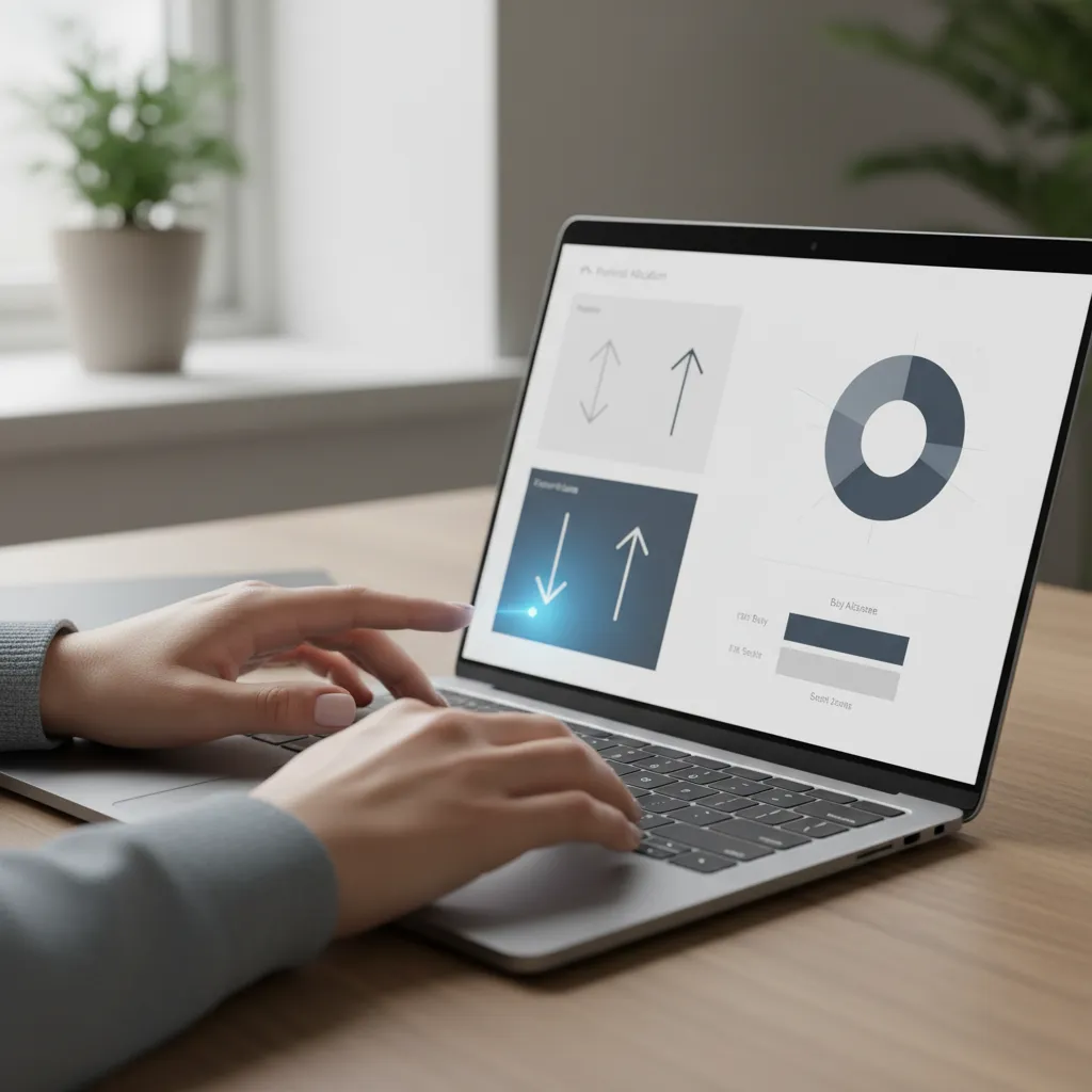 Hands interacting with a digital trading platform, demonstrating active management of leveraged and inverse ETF positions.
