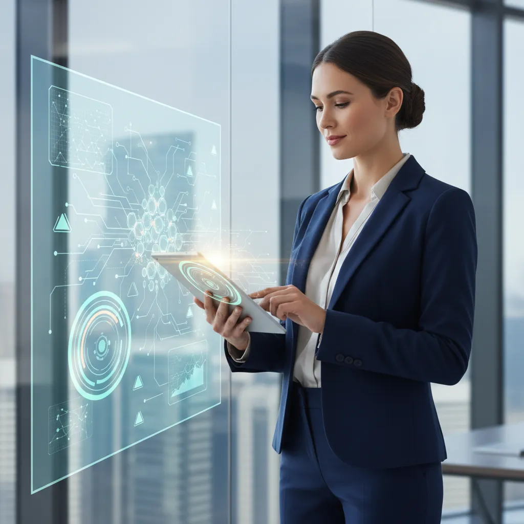 Business executive monitoring AI-powered compliance dashboard