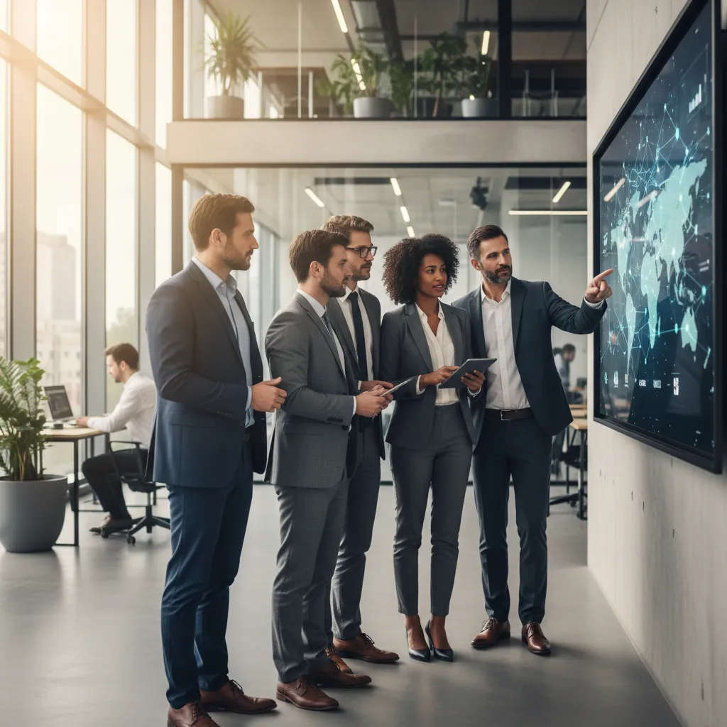 Business team using AI tools for M&A analysis and strategic collaboration