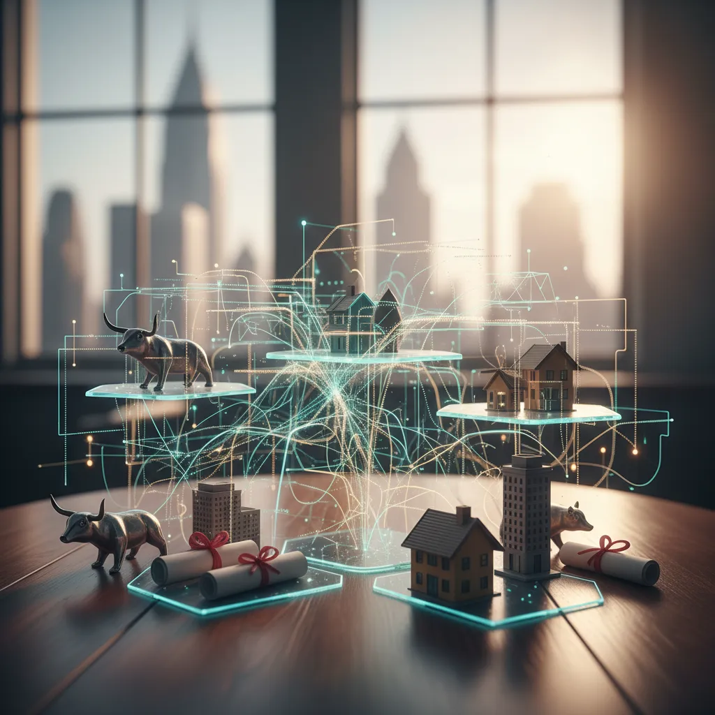 Abstract representation of AI optimizing a diverse investment portfolio with data streams