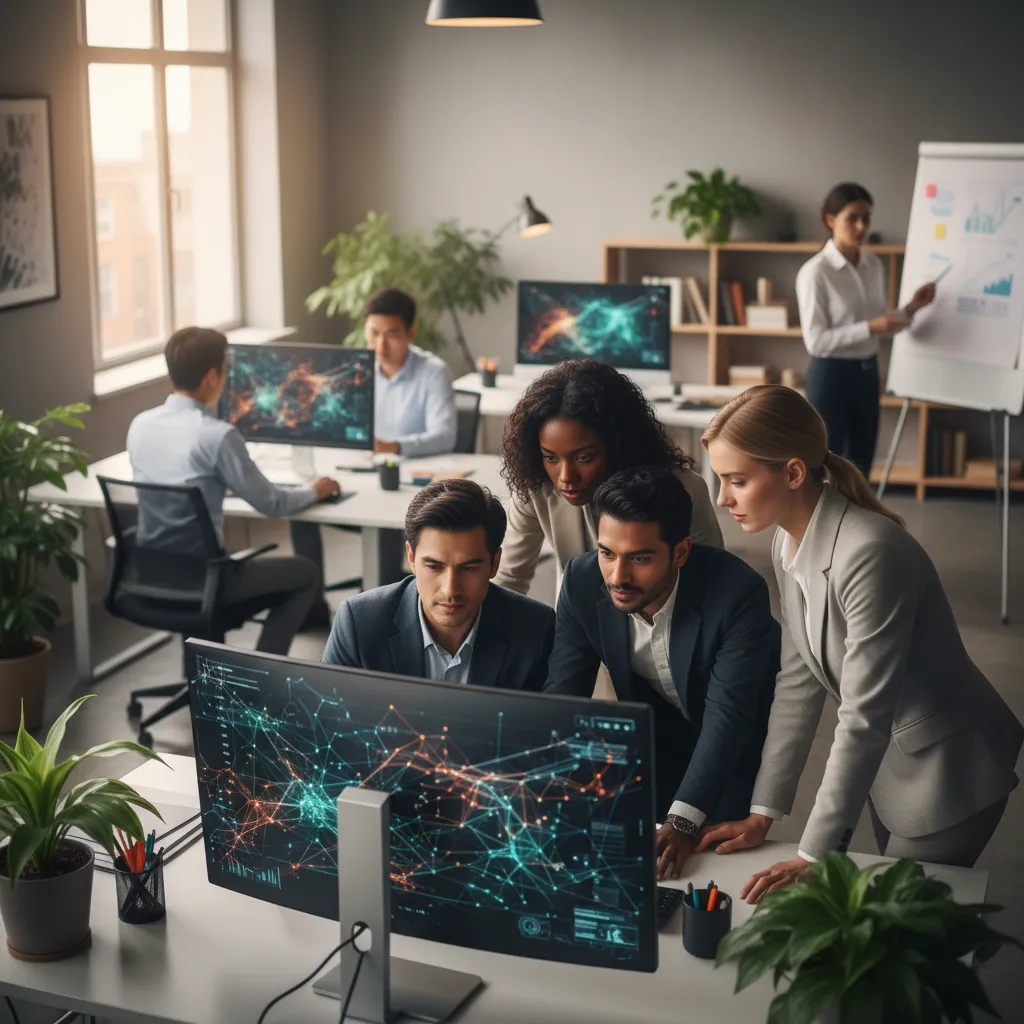 Finance professionals using AI dashboards for supply chain risk assessment