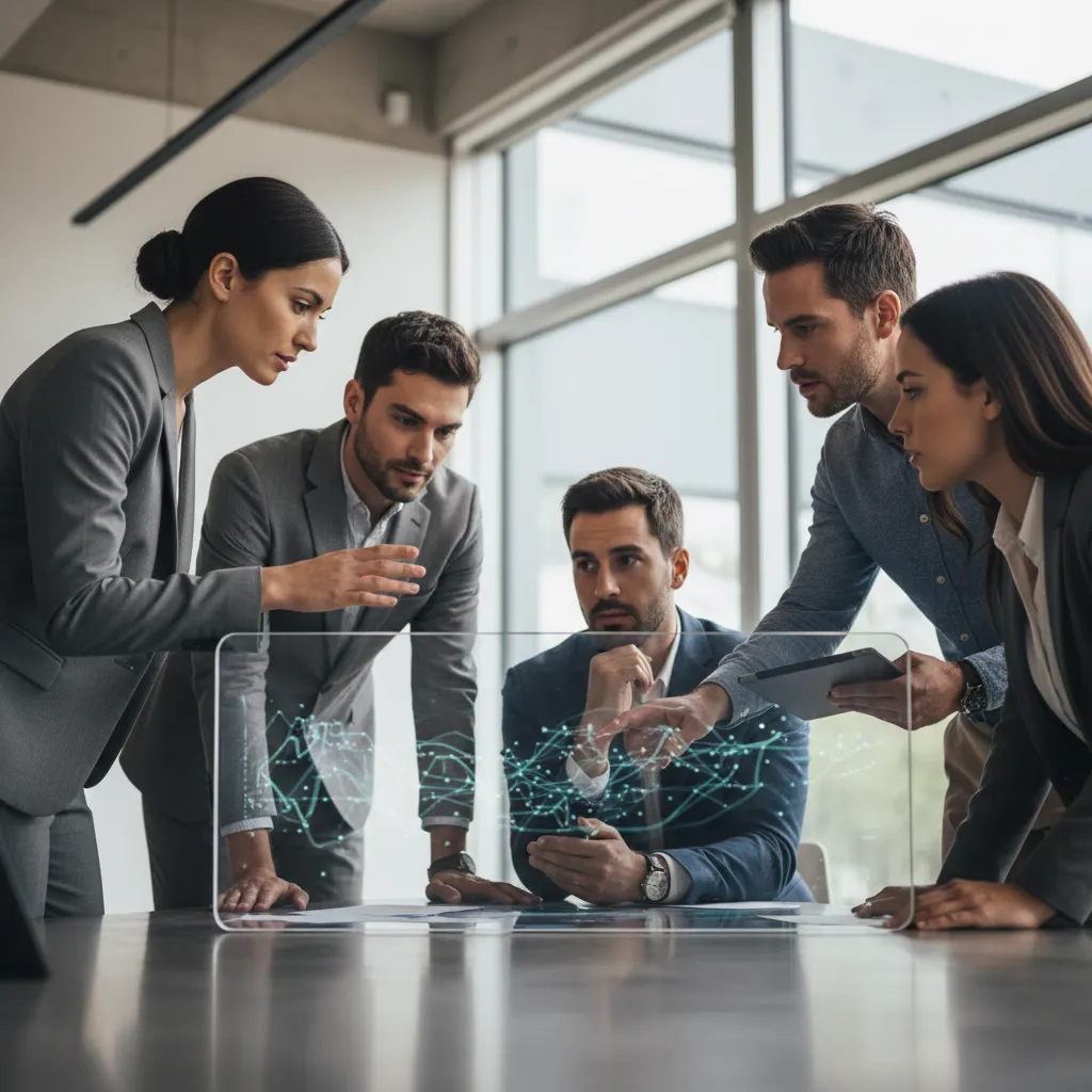 A group of strategic angel investors analyzing early-stage investment data