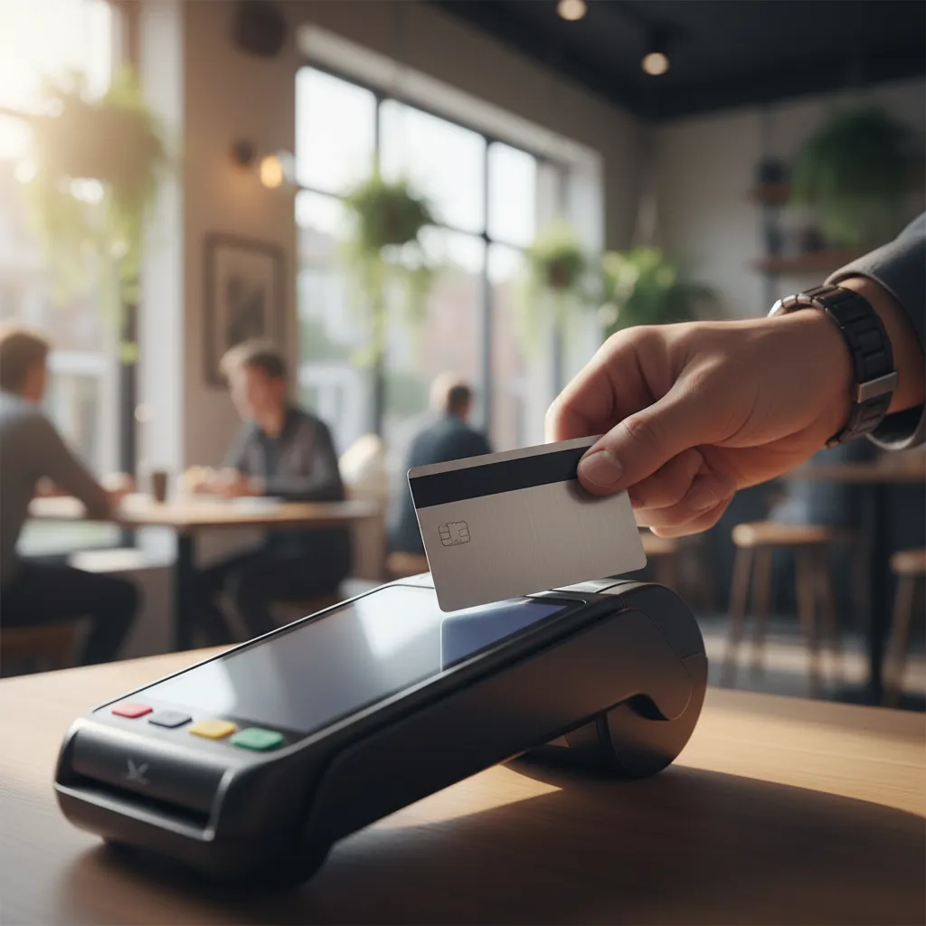 A business credit card being used for a transaction, highlighting ease of use.