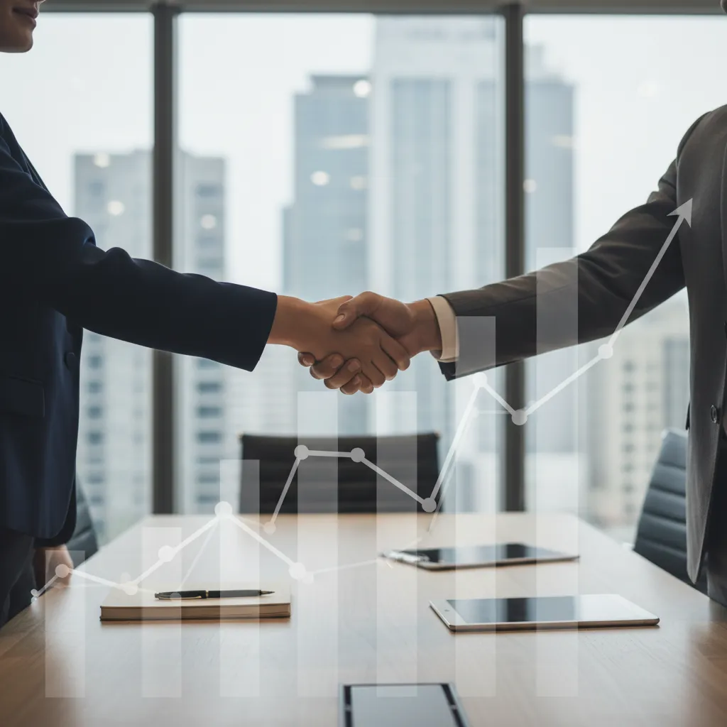 Business partners shaking hands, symbolizing successful funding or partnership enabled by strong business credit.