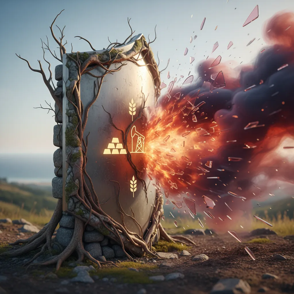 Conceptual image of a shield made of commodities protecting assets from abstract inflation waves