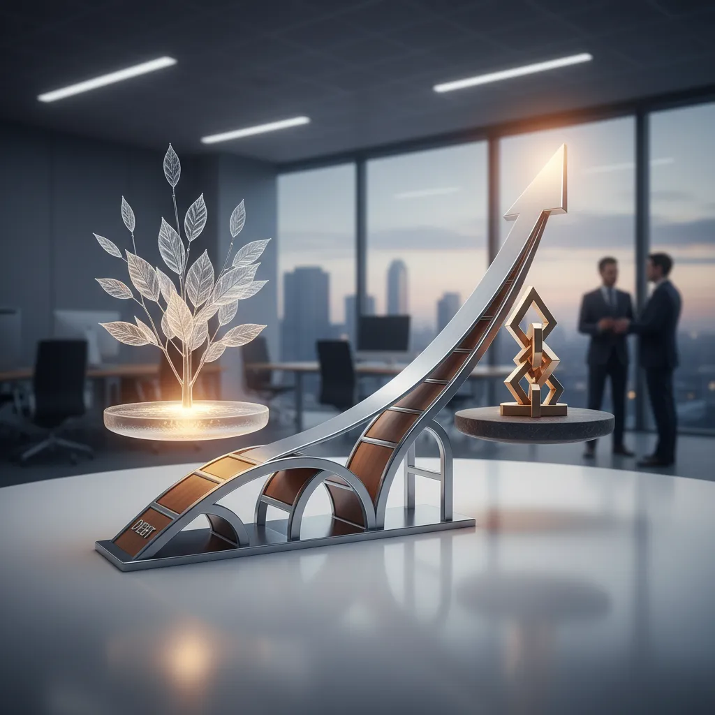 Strategic financial graph showing growth with a balanced scale, representing convertible debt