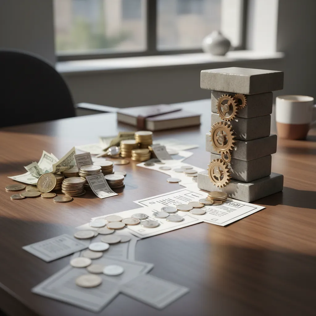 Visual metaphor for consolidating and restructuring multiple business debts