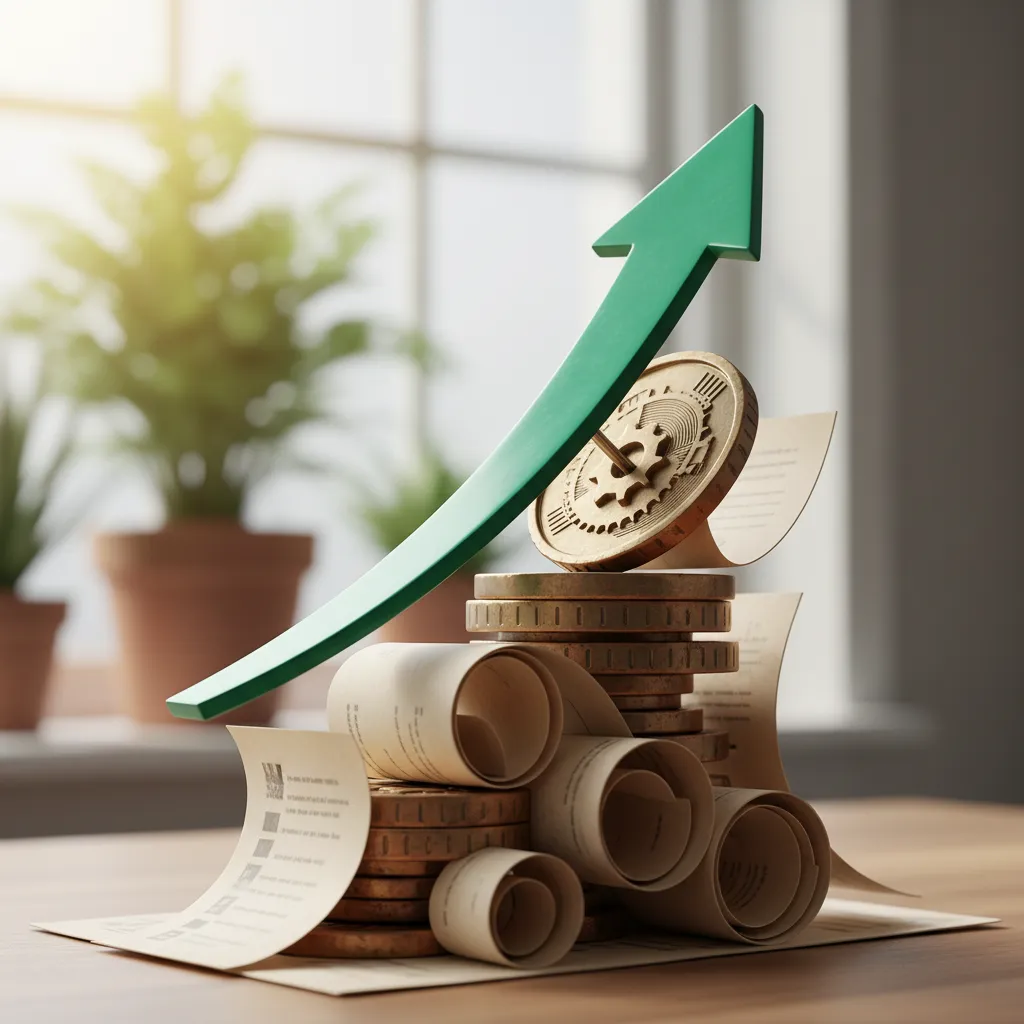 Green arrow rising from a stack of coins symbolizing startup growth through venture debt