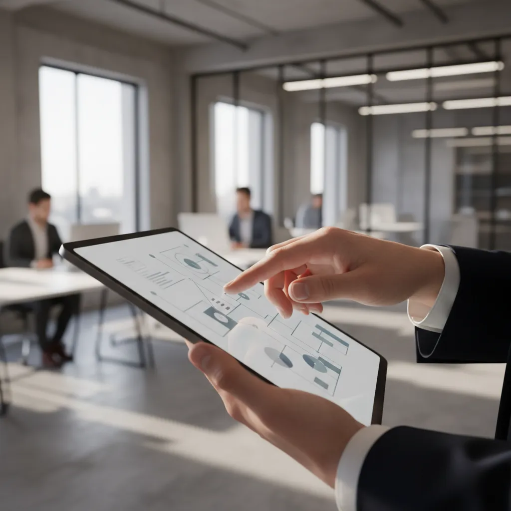 Close-up of hands analyzing financial data on a tablet, illustrating in-depth financial modeling and strategic decision-making for hedge funds