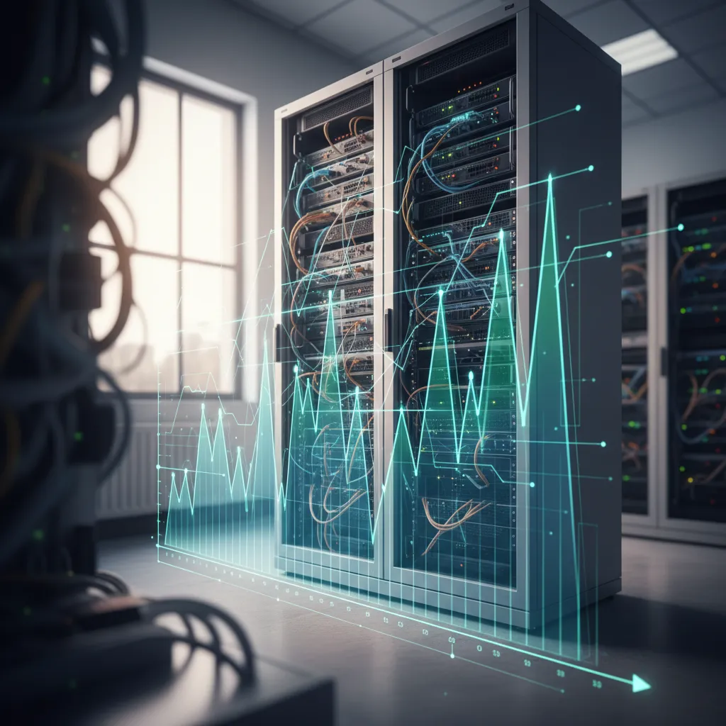 Conceptual image of FinOps visually connecting financial data with cloud infrastructure.