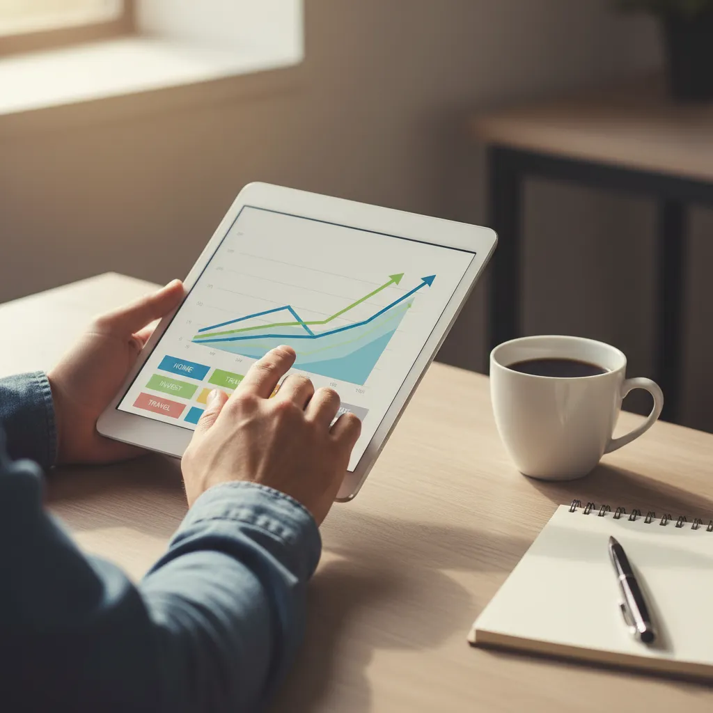 Person actively managing investments and budgeting for financial independence