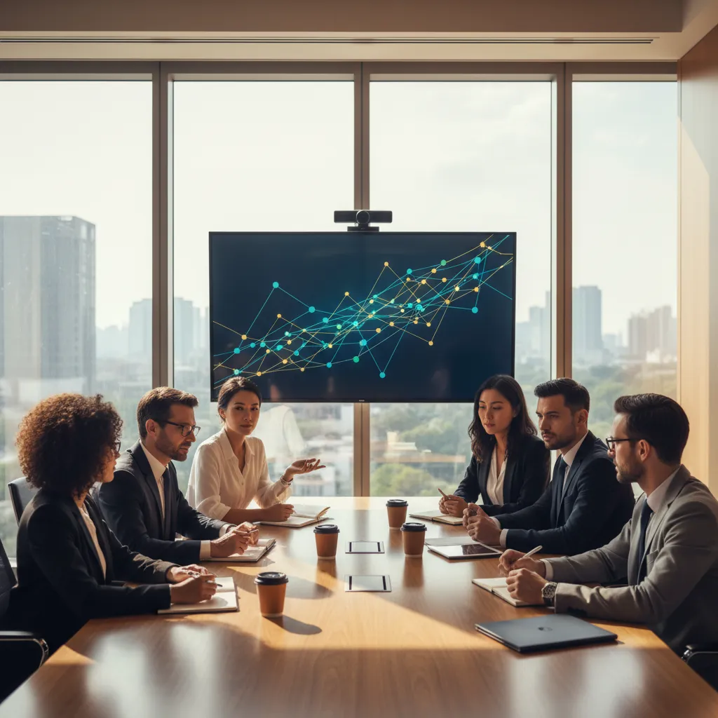 Business leaders and investors analyzing growth equity investment strategies in a modern boardroom.