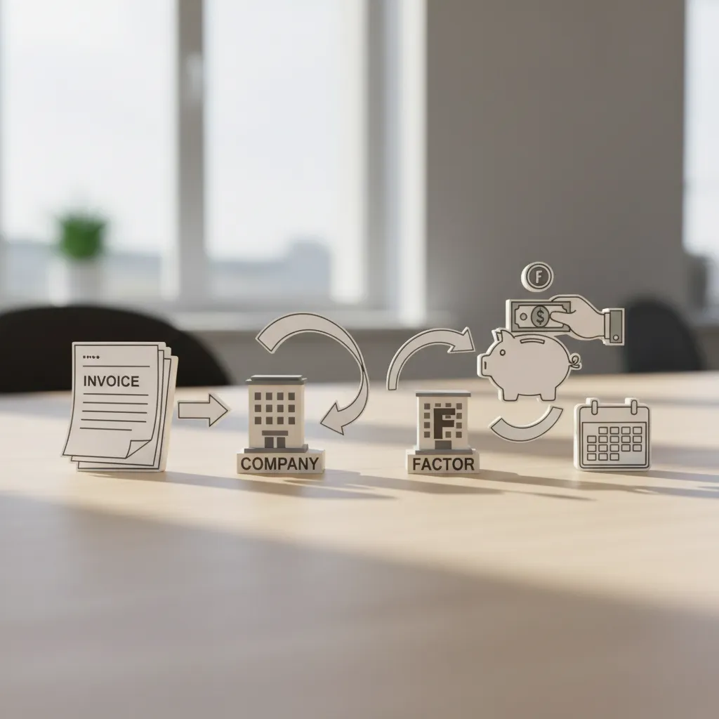 Diagram illustrating the step-by-step process of how invoice factoring works for businesses.