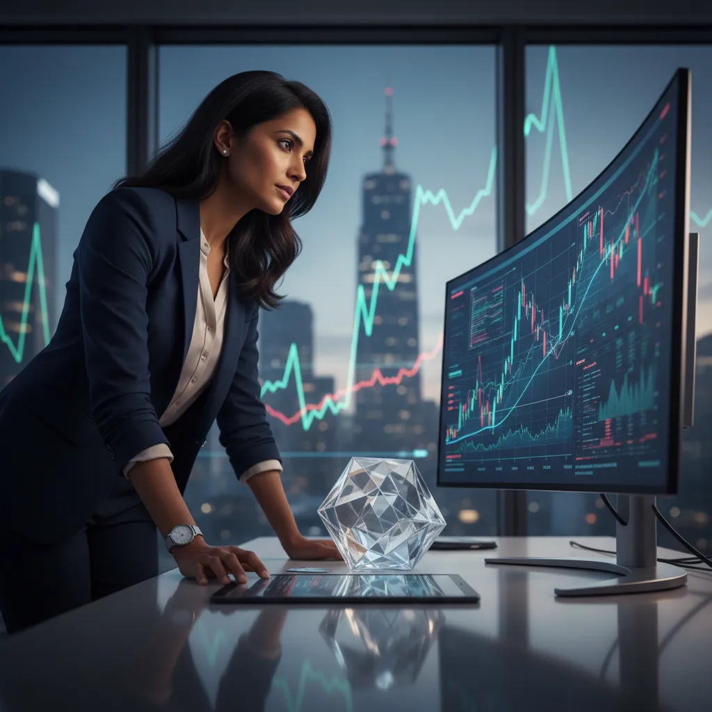 Professional investor analyzing complex financial charts for strategic leveraged and inverse ETF investments.