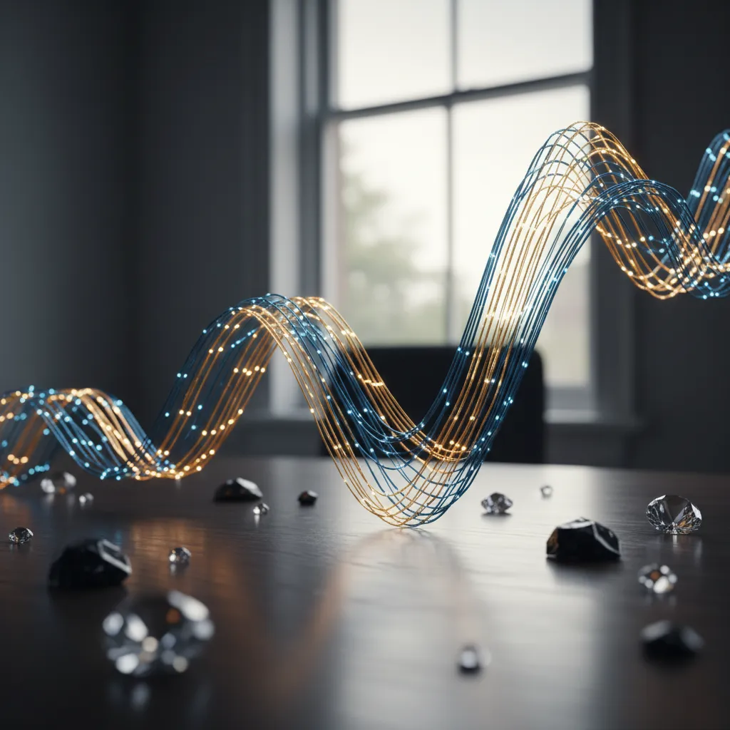 Abstract visualization of market volatility with dynamic price movements and risk indicators