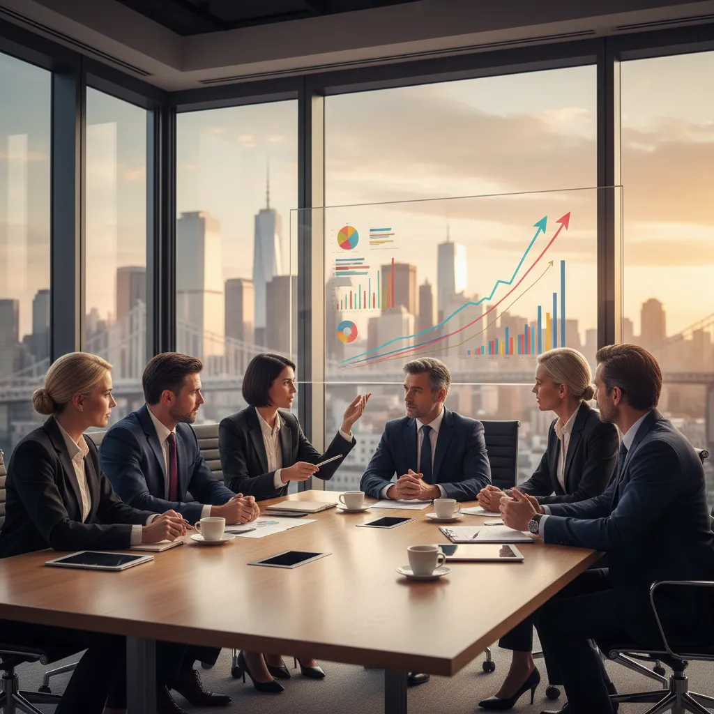 Business leaders analyzing financial reports for mezzanine financing decisions