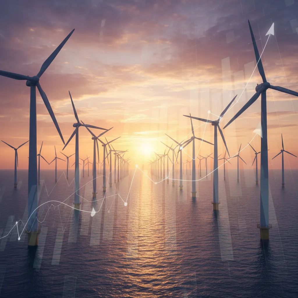 Modern infrastructure project, such as a bridge or wind farm, symbolizing long-term investment and economic growth