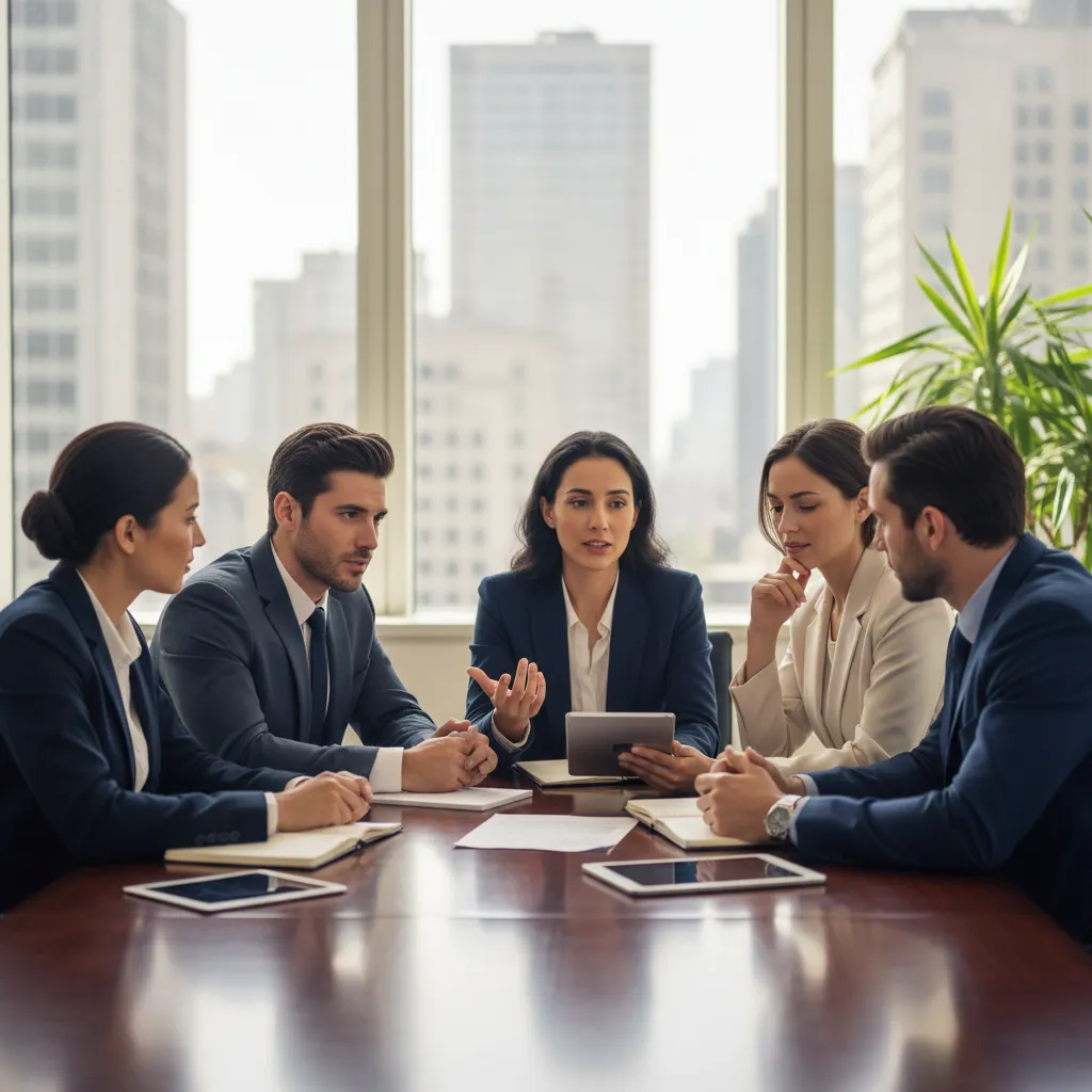 Group of investors discussing private market strategies