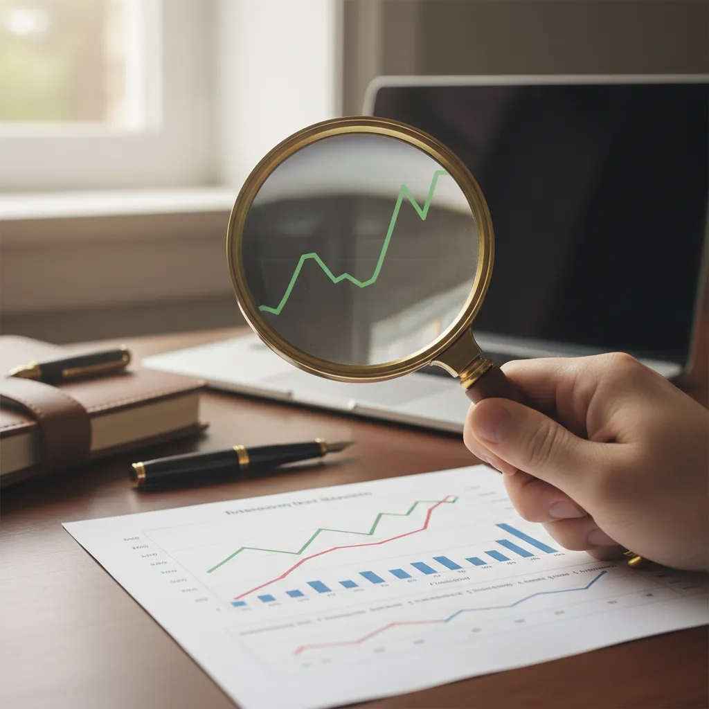 Magnifying glass examining a financial chart showing consistent preferred stock dividend income