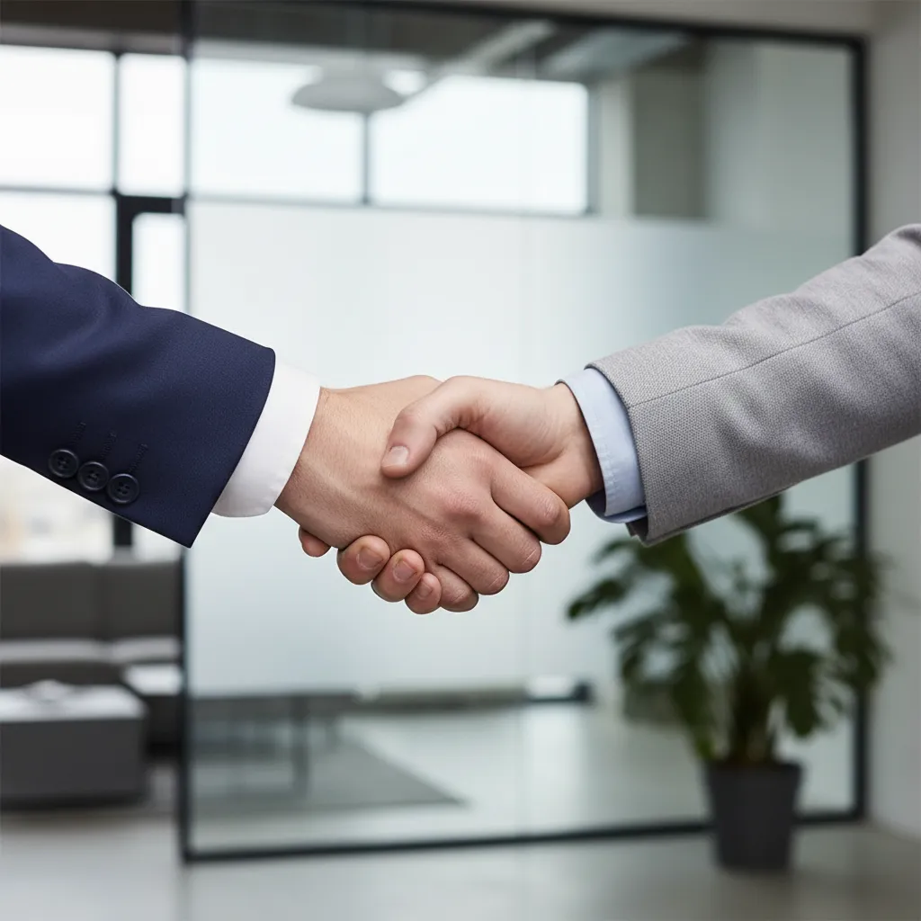 Business professionals shaking hands, symbolizing a private credit direct lending agreement