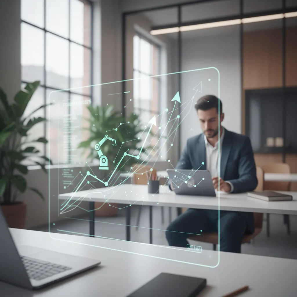 Digital interface showing financial growth charts with a subtle automation icon, representing robo-advisor investing.