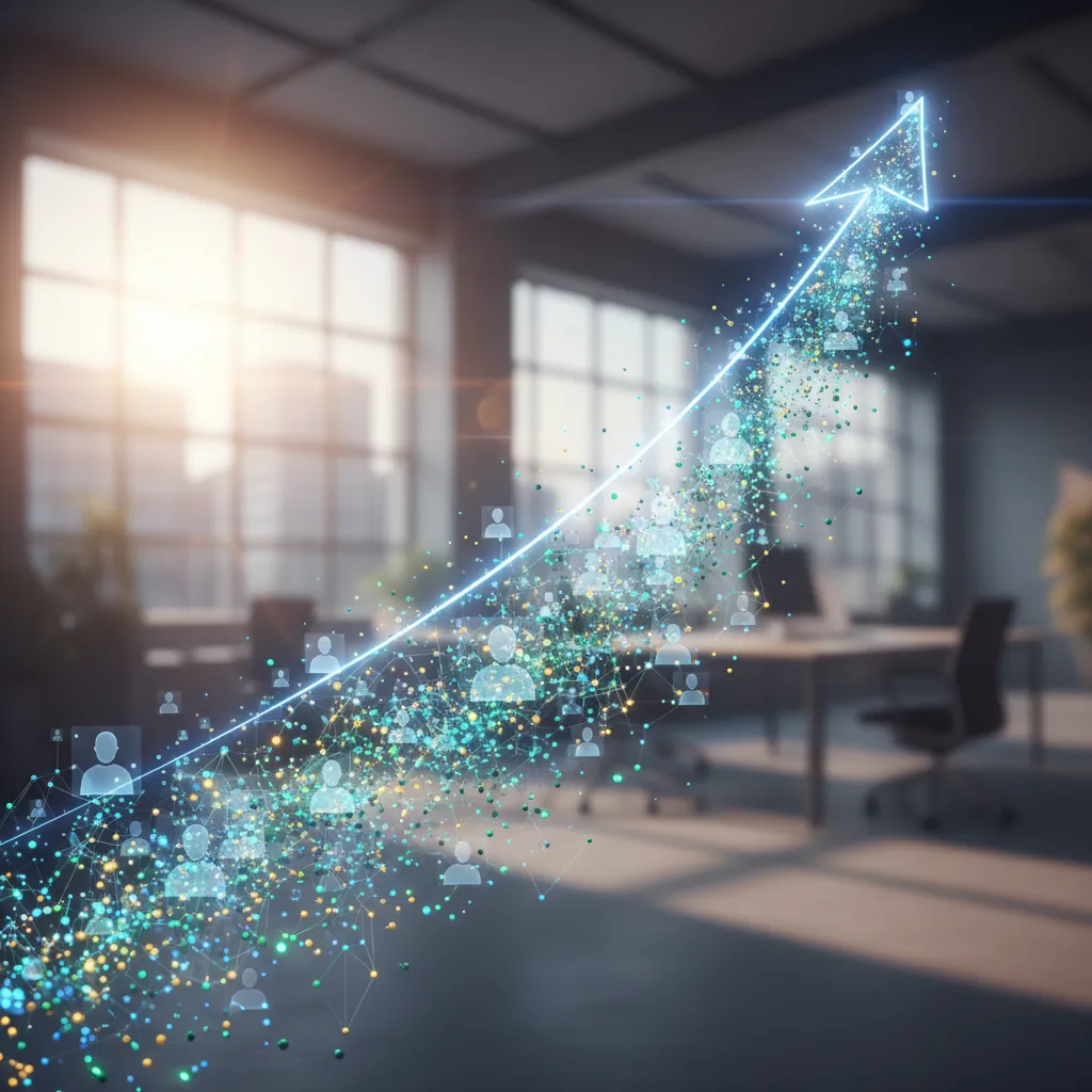 An abstract visual representing customer lifetime value growth in a SaaS business, showing interconnected customer data leading to increased revenue.
