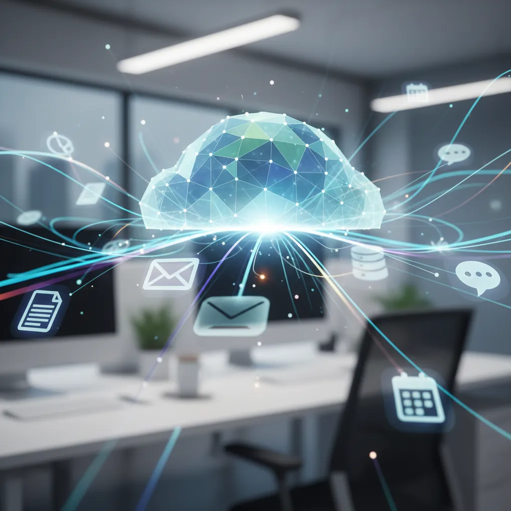 Abstract visualization of interconnected SaaS applications managed strategically in a cloud environment.