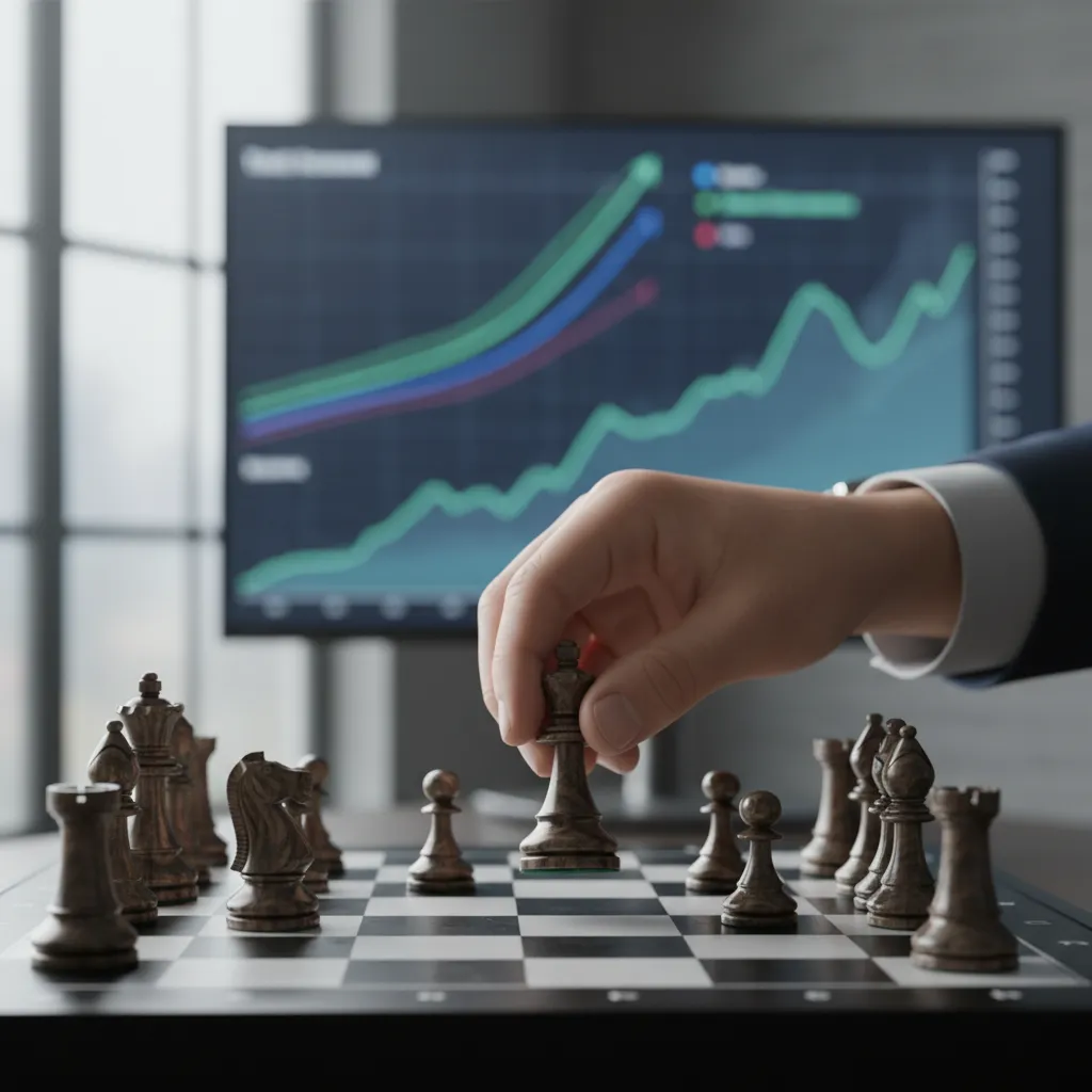 Investor strategically moving chess pieces, symbolizing investment decisions during stagflation