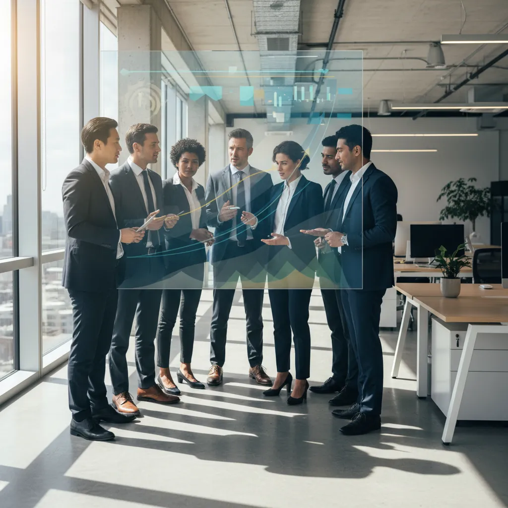 Executive team analyzing working capital metrics on a digital dashboard for strategic optimization