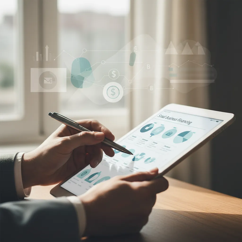 Hand reviewing a list of different small business loan types on a tablet