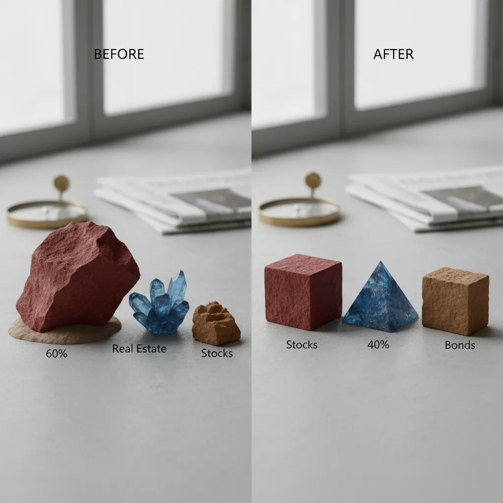 Visual representation of an investment portfolio before and after rebalancing, showing asset allocation shifts.