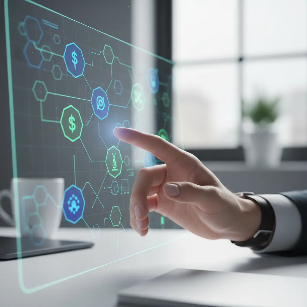Hand interacting with a digital display of options chain data for volatility trading