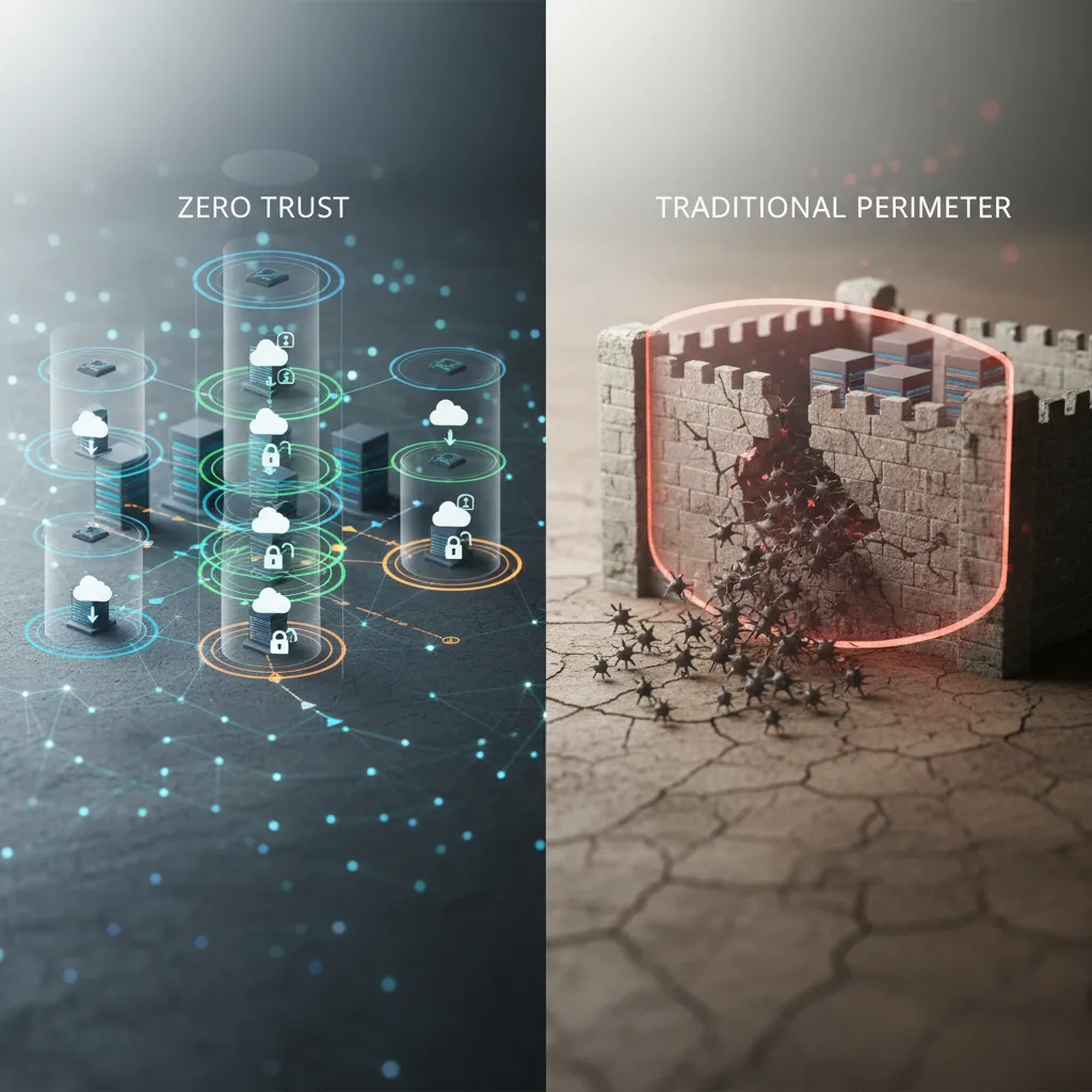 Visual comparison of zero trust architecture versus traditional perimeter security