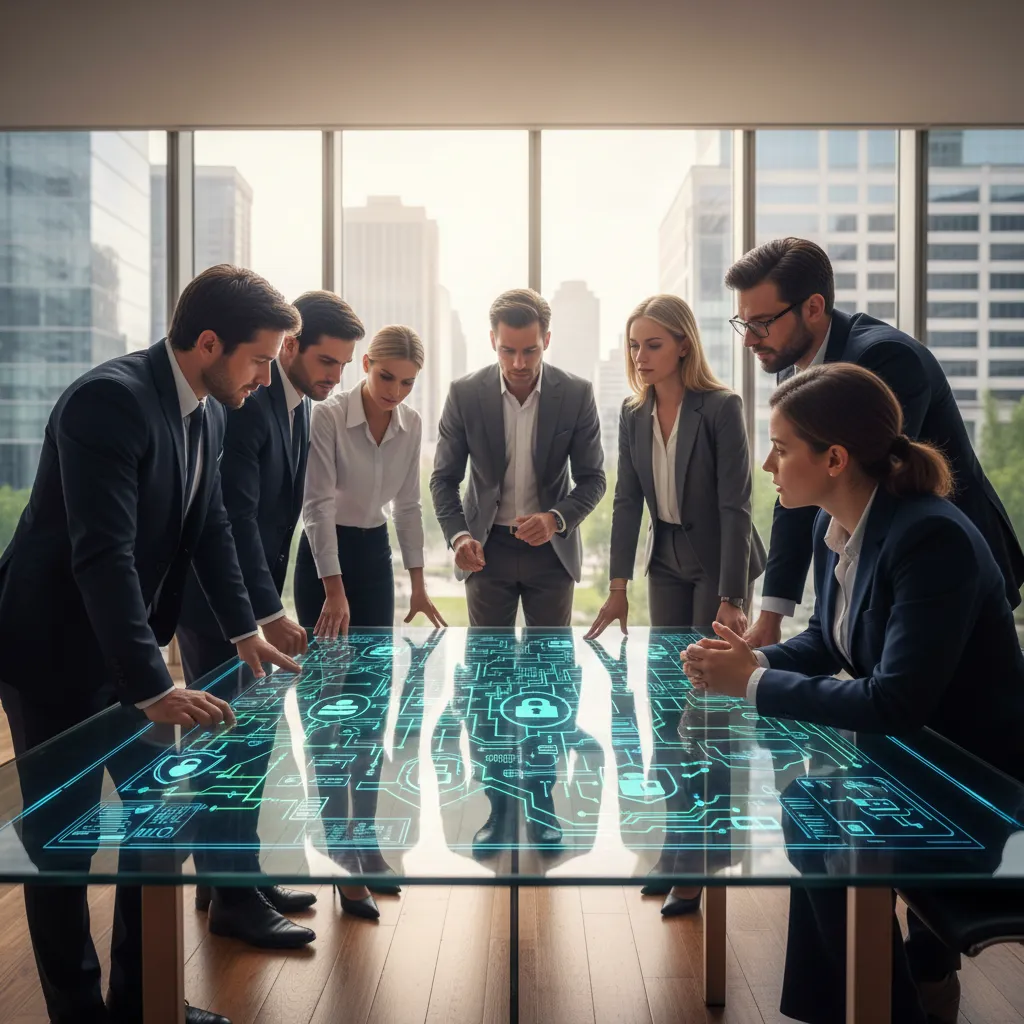 Business leaders discussing zero trust implementation and strategic security framework